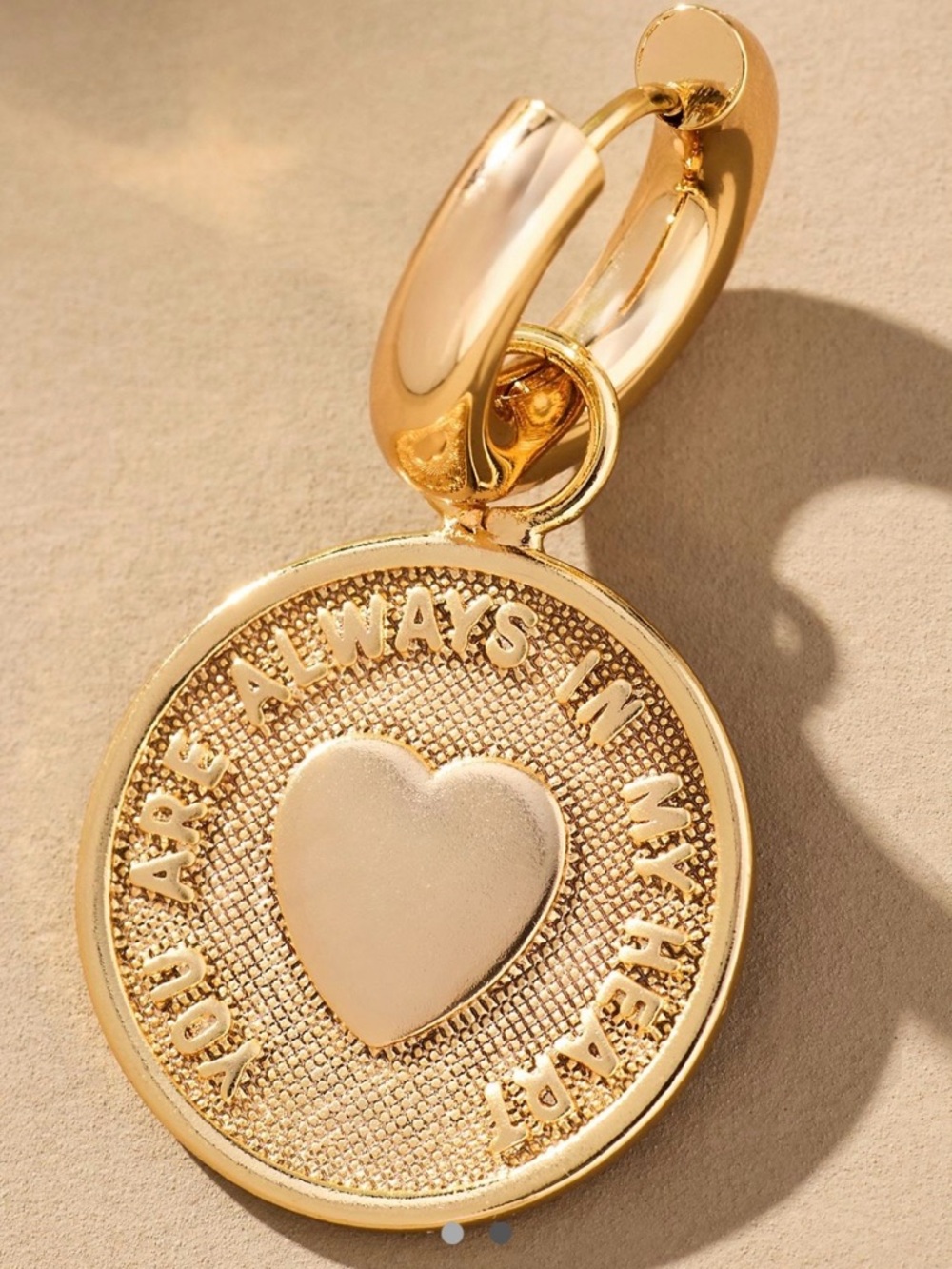 Anthropologie Gold Heart Coin Huggie Hoop